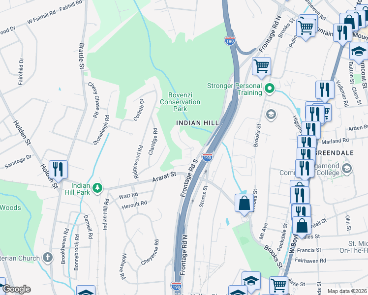 map of restaurants, bars, coffee shops, grocery stores, and more near 29 Sunrise Ave in Worcester