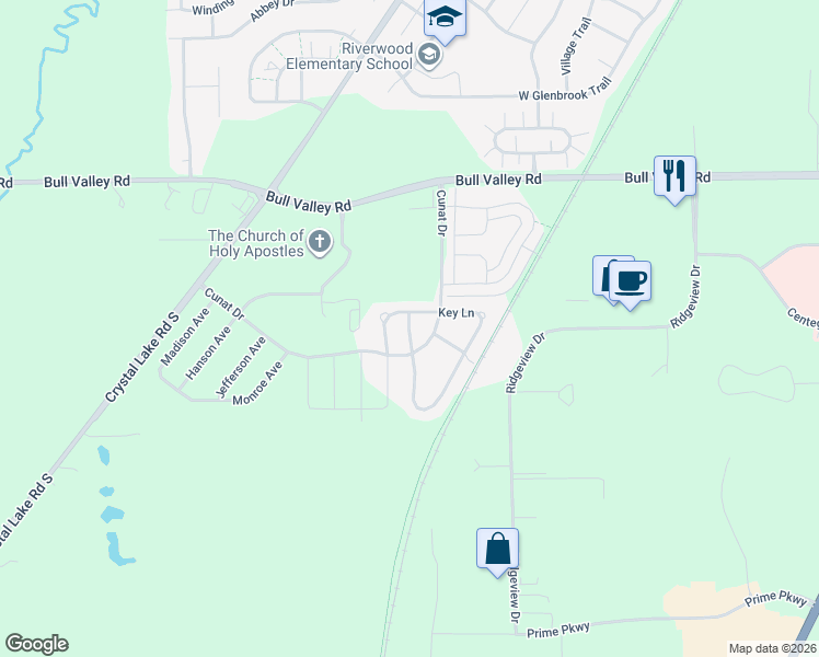 map of restaurants, bars, coffee shops, grocery stores, and more near Ross Lane in McHenry