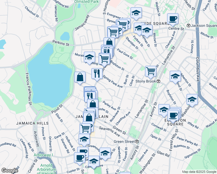 map of restaurants, bars, coffee shops, grocery stores, and more near 28 Robinwood Avenue in Boston