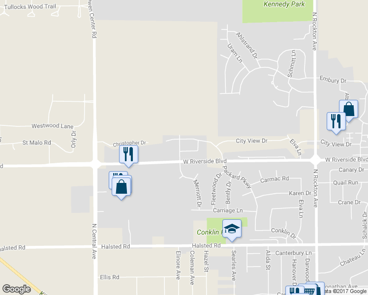 map of restaurants, bars, coffee shops, grocery stores, and more near 3597 Cord Court in Rockford