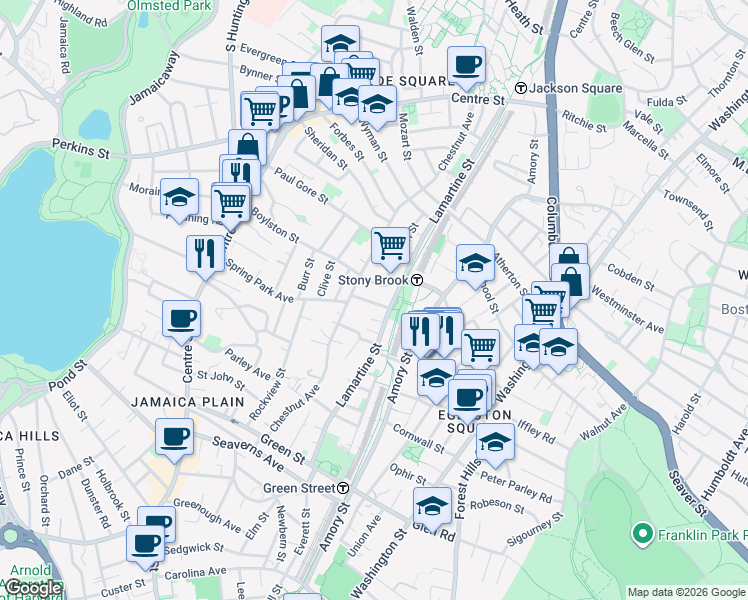 map of restaurants, bars, coffee shops, grocery stores, and more near 5 Hubbard Street in Boston