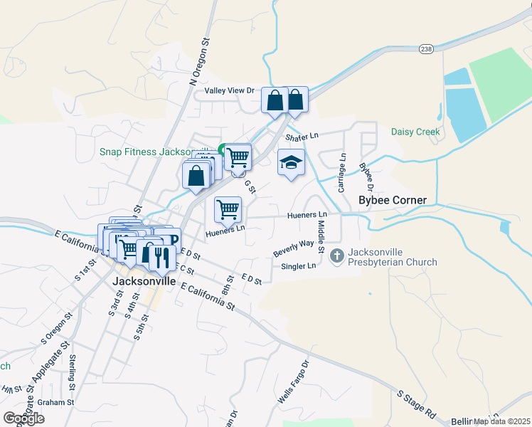 map of restaurants, bars, coffee shops, grocery stores, and more near 625 Hueners Ln in Jacksonville