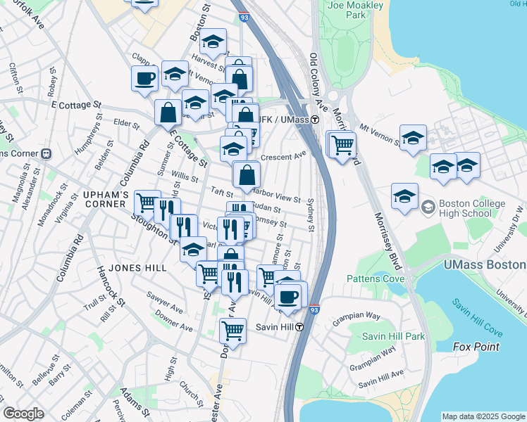 map of restaurants, bars, coffee shops, grocery stores, and more near 35 Sudan Street in Boston
