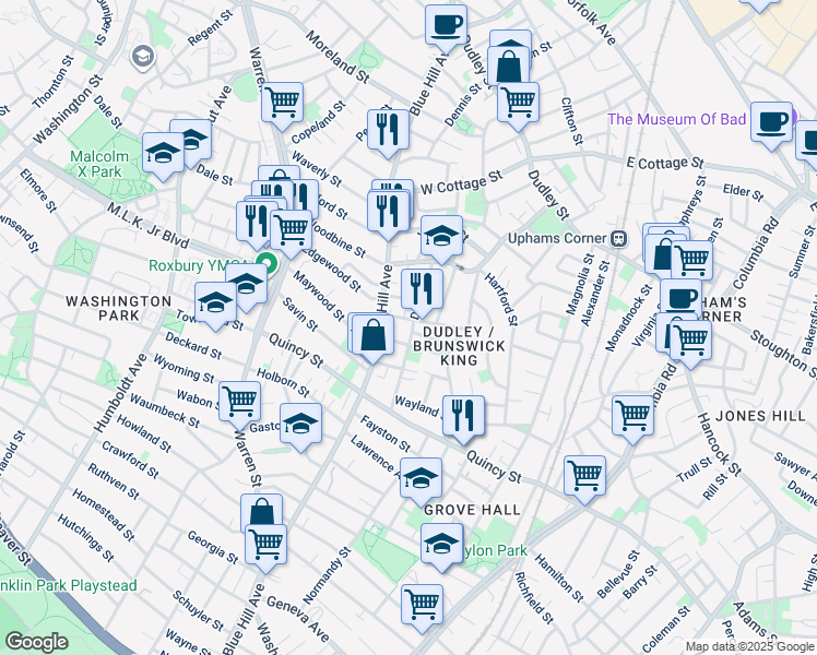 map of restaurants, bars, coffee shops, grocery stores, and more near in Boston