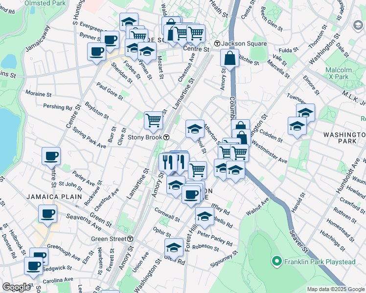 map of restaurants, bars, coffee shops, grocery stores, and more near 145 Boylston Street in Boston