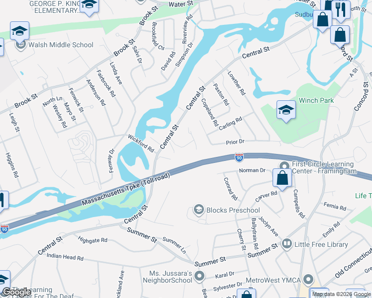 map of restaurants, bars, coffee shops, grocery stores, and more near 11 Gina Circle in Framingham