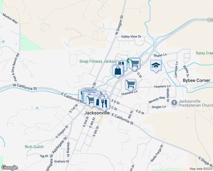 map of restaurants, bars, coffee shops, grocery stores, and more near 190 East F Street in Jacksonville