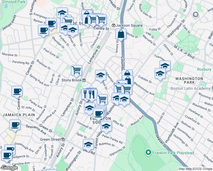 map of restaurants, bars, coffee shops, grocery stores, and more near 164 School Street in Boston