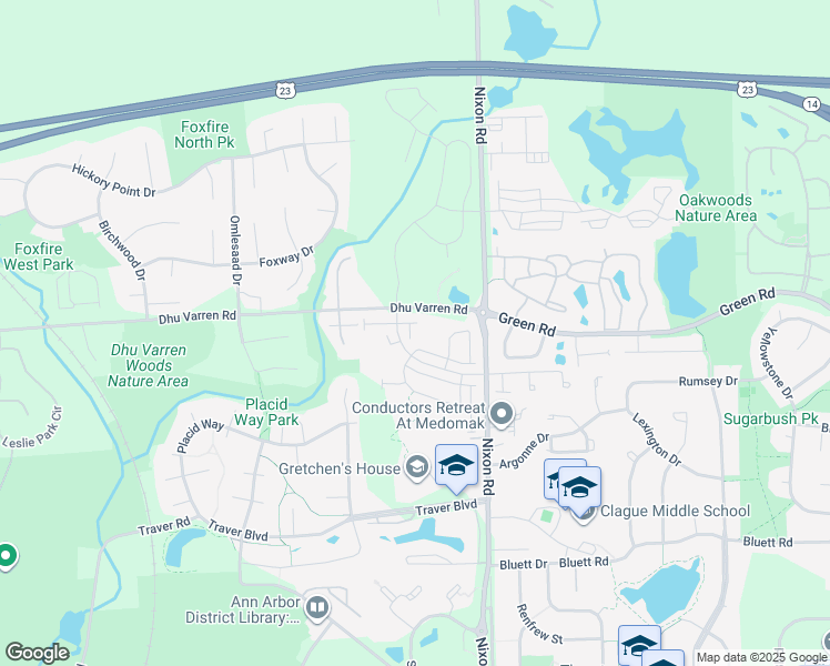 map of restaurants, bars, coffee shops, grocery stores, and more near 2808 Rathmore Lane in Ann Arbor