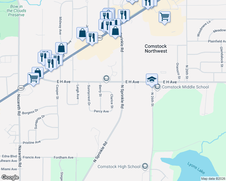 map of restaurants, bars, coffee shops, grocery stores, and more near 5461 Jill Avenue in Kalamazoo