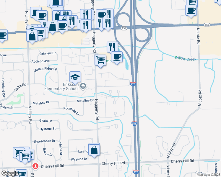 map of restaurants, bars, coffee shops, grocery stores, and more near 1122 Canterbury Circle in Canton