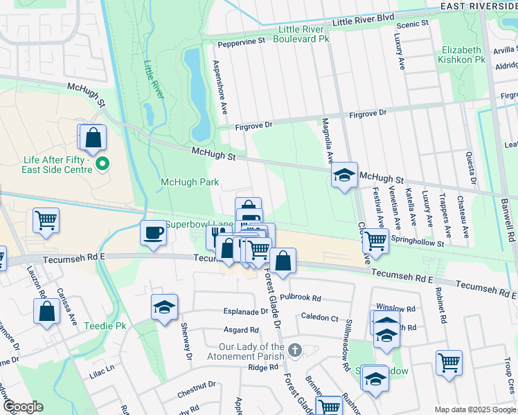 map of restaurants, bars, coffee shops, grocery stores, and more near 2582 Cypress Avenue in Windsor