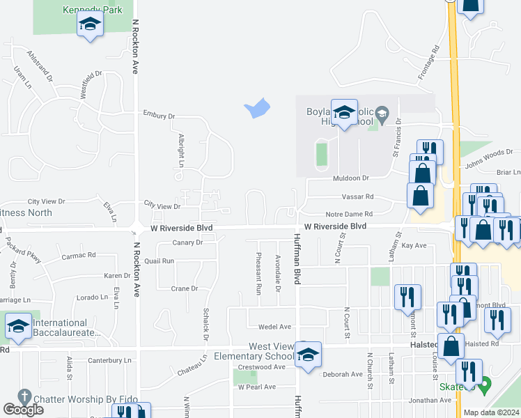 map of restaurants, bars, coffee shops, grocery stores, and more near 1915 Chatham Court in Rockford