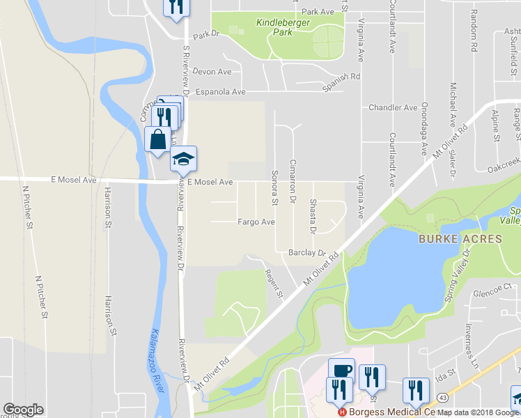 map of restaurants, bars, coffee shops, grocery stores, and more near 2520 Laredo Street in Kalamazoo