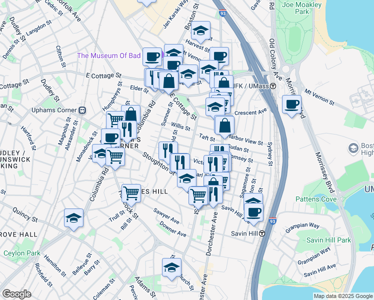 map of restaurants, bars, coffee shops, grocery stores, and more near 31 Pleasant Street in Boston