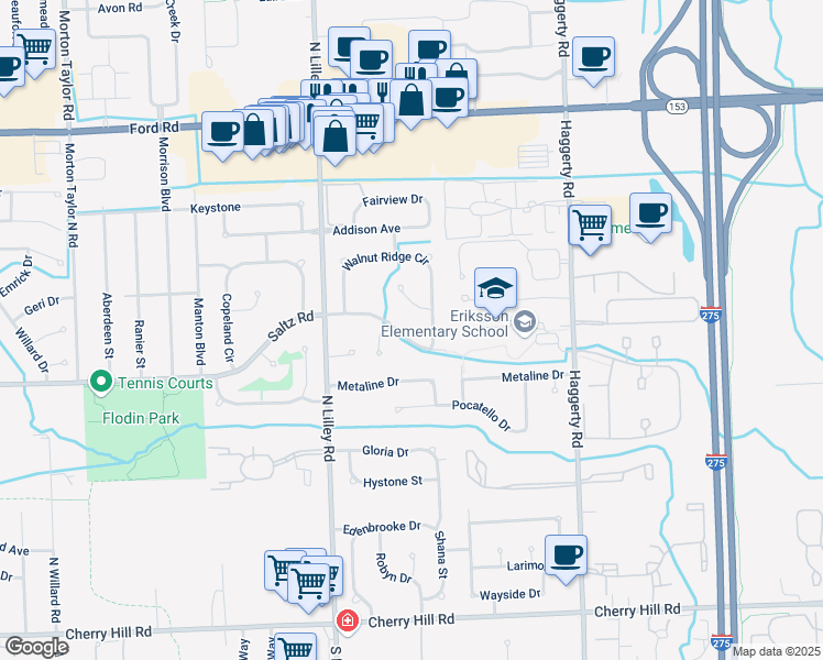 map of restaurants, bars, coffee shops, grocery stores, and more near 42065 Briarcliff Court in Canton