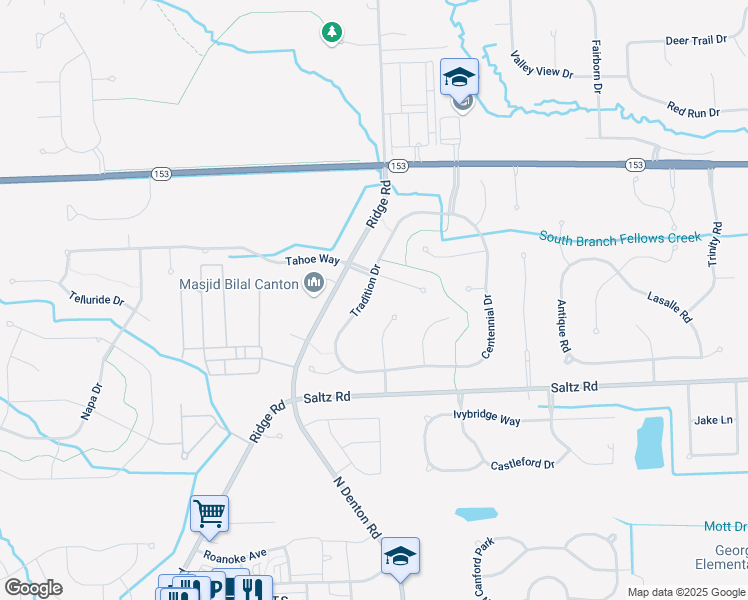 map of restaurants, bars, coffee shops, grocery stores, and more near 1636 Tradition Dr in Canton