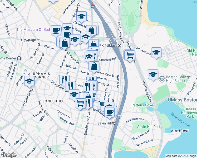 map of restaurants, bars, coffee shops, grocery stores, and more near in Boston