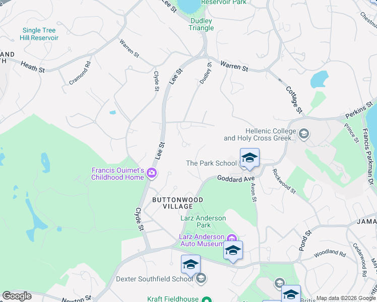map of restaurants, bars, coffee shops, grocery stores, and more near 33 Sears Road in Brookline