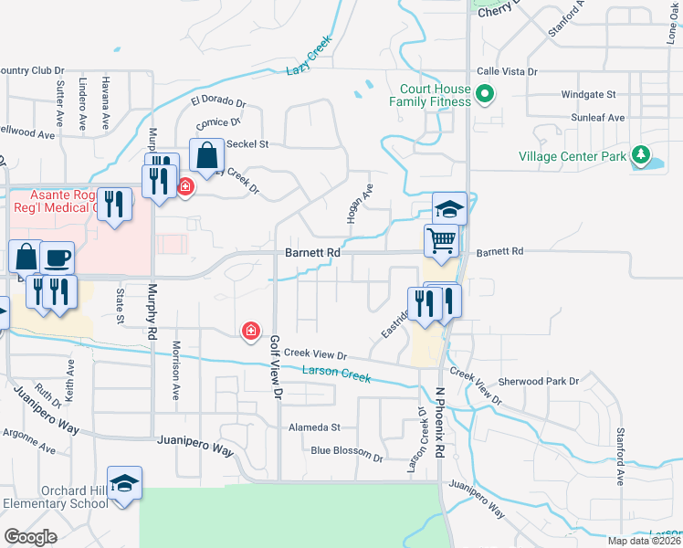 map of restaurants, bars, coffee shops, grocery stores, and more near 609 Summerwood Drive in Medford