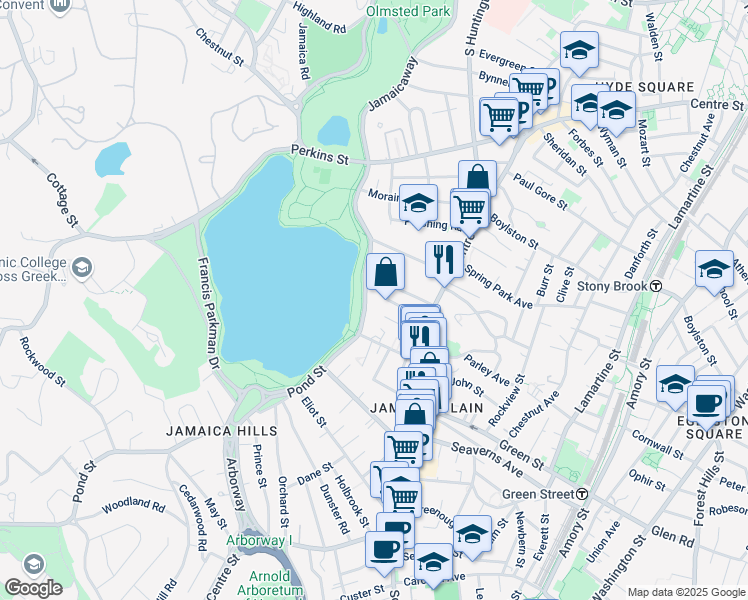 map of restaurants, bars, coffee shops, grocery stores, and more near 476 Jamaicaway in Boston
