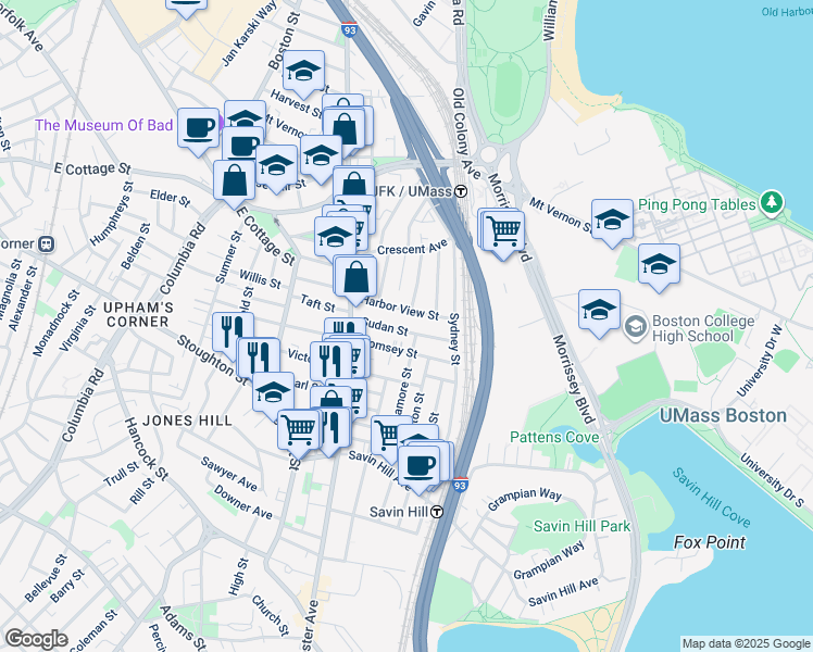 map of restaurants, bars, coffee shops, grocery stores, and more near 35 Sudan Street in Boston