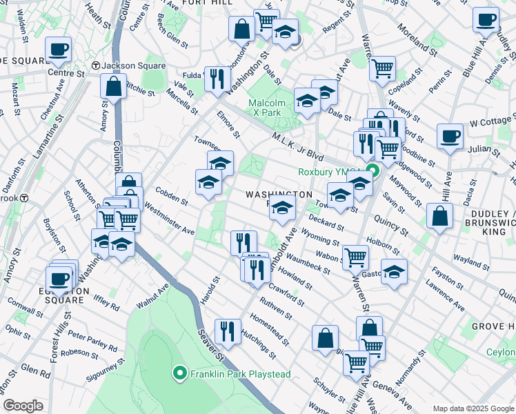map of restaurants, bars, coffee shops, grocery stores, and more near 45 Holworthy Street in Boston