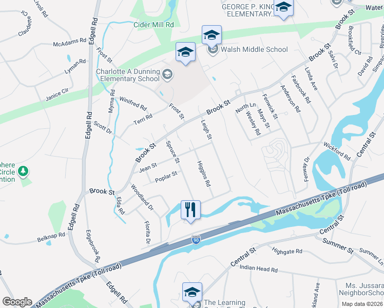 map of restaurants, bars, coffee shops, grocery stores, and more near 59 Higgins Road in Framingham
