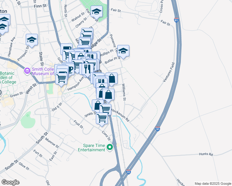 map of restaurants, bars, coffee shops, grocery stores, and more near 39 Holyoke Street in Northampton