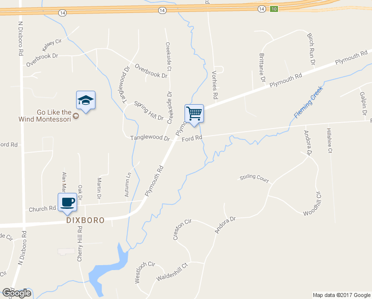 map of restaurants, bars, coffee shops, grocery stores, and more near 5860 Ford Road in Ann Arbor