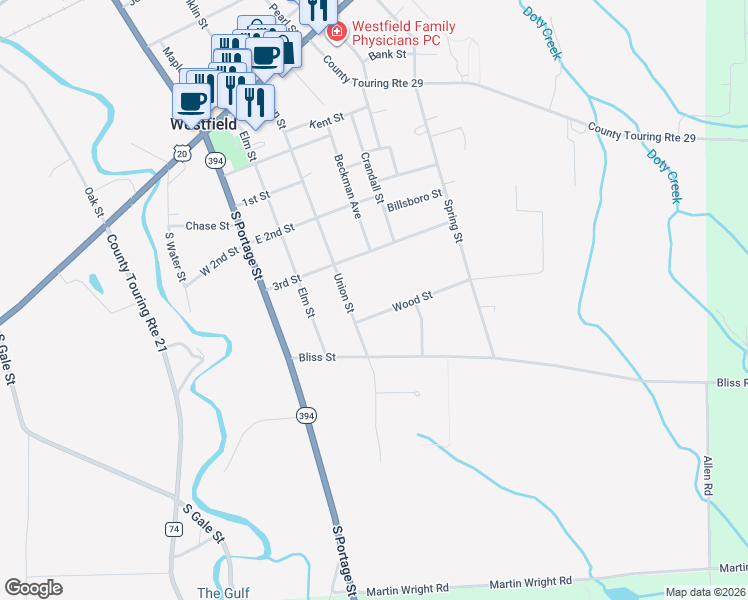 map of restaurants, bars, coffee shops, grocery stores, and more near 15 Wood Street in Westfield
