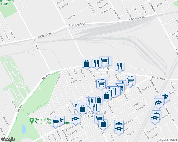 map of restaurants, bars, coffee shops, grocery stores, and more near 2658 Central Avenue in Detroit