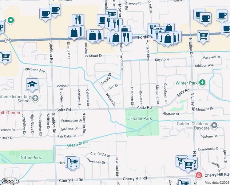 map of restaurants, bars, coffee shops, grocery stores, and more near 43504 Lynnwood Court in Canton