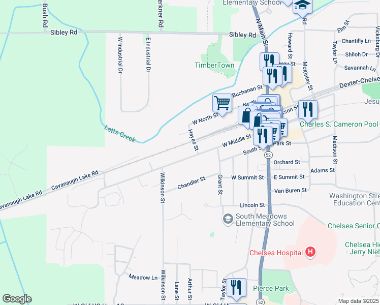 map of restaurants, bars, coffee shops, grocery stores, and more near 510 West Middle Street in Chelsea