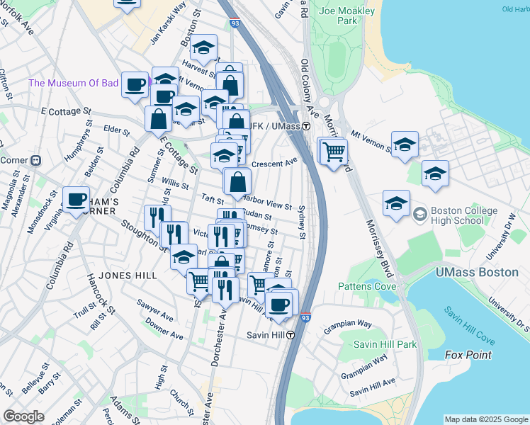 map of restaurants, bars, coffee shops, grocery stores, and more near 35 Sudan Street in Boston