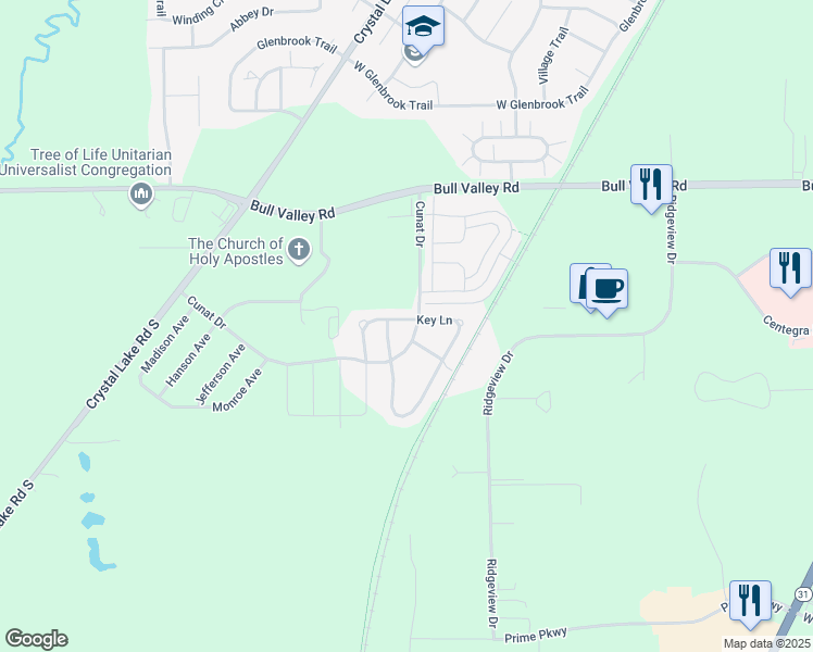 map of restaurants, bars, coffee shops, grocery stores, and more near 5001 Key Lane in McHenry