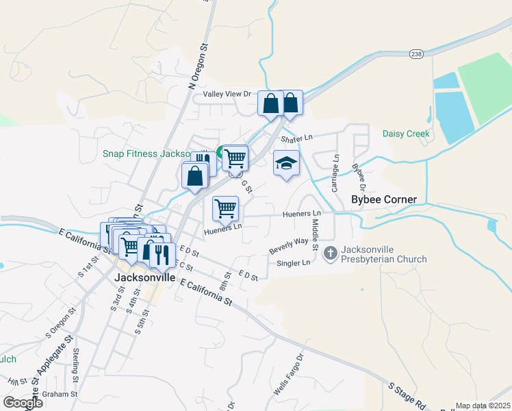 map of restaurants, bars, coffee shops, grocery stores, and more near 625 Hueners Lane in Jacksonville