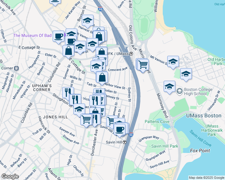 map of restaurants, bars, coffee shops, grocery stores, and more near 35 Sudan Street in Boston