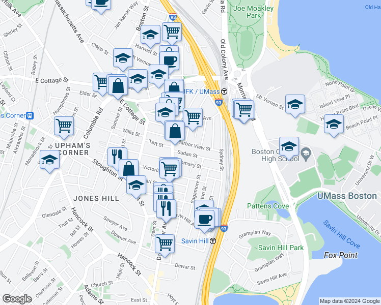 map of restaurants, bars, coffee shops, grocery stores, and more near 35 Sudan Street in Boston