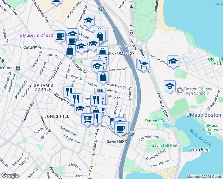 map of restaurants, bars, coffee shops, grocery stores, and more near 35 Sudan Street in Boston