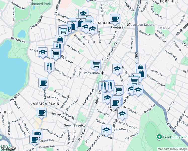 map of restaurants, bars, coffee shops, grocery stores, and more near 5 Hubbard Street in Boston
