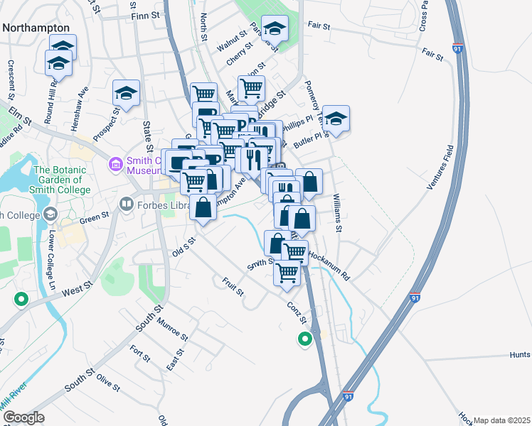 map of restaurants, bars, coffee shops, grocery stores, and more near 8 Kingsley Avenue in Northampton