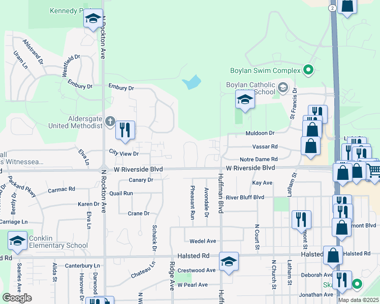 map of restaurants, bars, coffee shops, grocery stores, and more near 1915 Chatham Court in Rockford