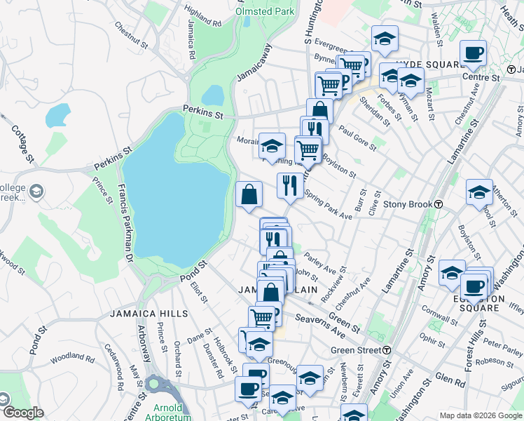 map of restaurants, bars, coffee shops, grocery stores, and more near 28 Beaufort Road in Boston