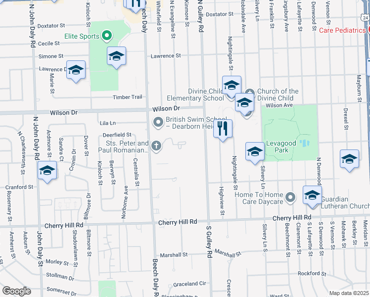 map of restaurants, bars, coffee shops, grocery stores, and more near 796 North Beech Daly Road in Dearborn Heights