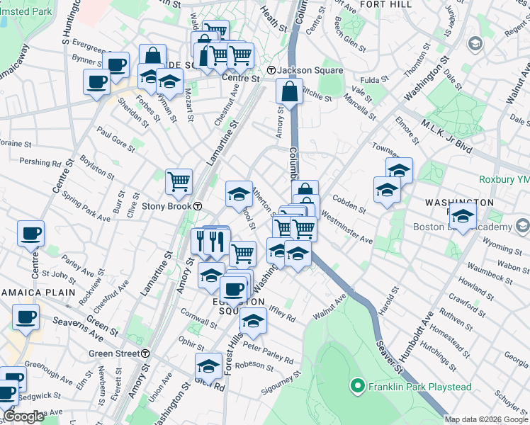 map of restaurants, bars, coffee shops, grocery stores, and more near 11 Copley Street in Boston