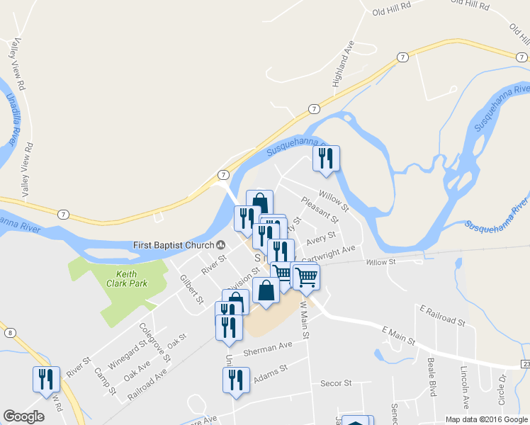 map of restaurants, bars, coffee shops, grocery stores, and more near 9 Bridge Street in Sidney