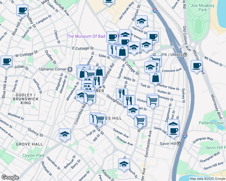 map of restaurants, bars, coffee shops, grocery stores, and more near 83 Sumner Street in Boston