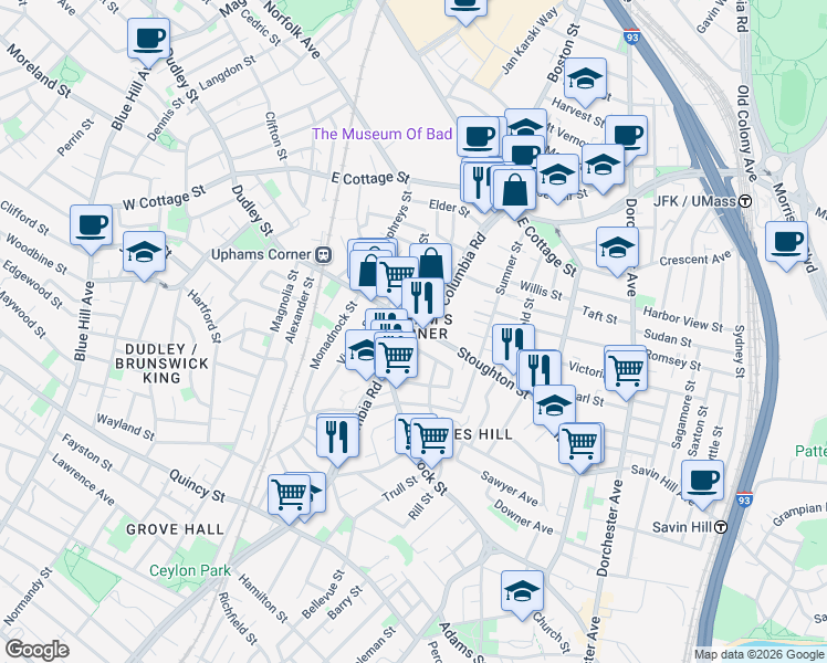 map of restaurants, bars, coffee shops, grocery stores, and more near in Boston