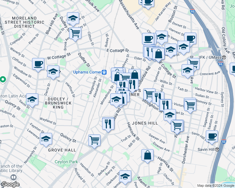 map of restaurants, bars, coffee shops, grocery stores, and more near 20 Arion Street in Boston